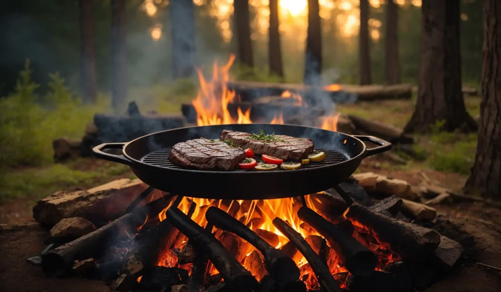 Cooking Over a Campfire using cast-iron skillet