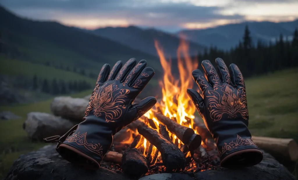 Fire-Resistant Gloves on a Campfire