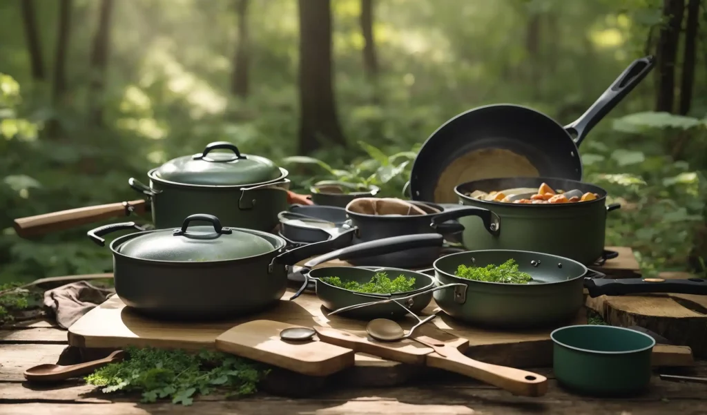 A set of portable camping cookware